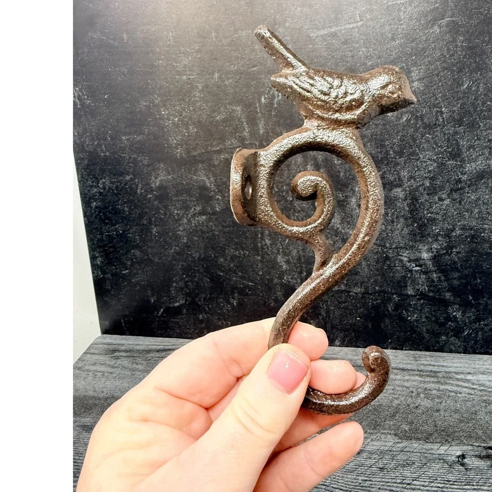 Cast Iron Perched Bird Scroll Wall Hook Rustic Farmhouse Cottage Decor